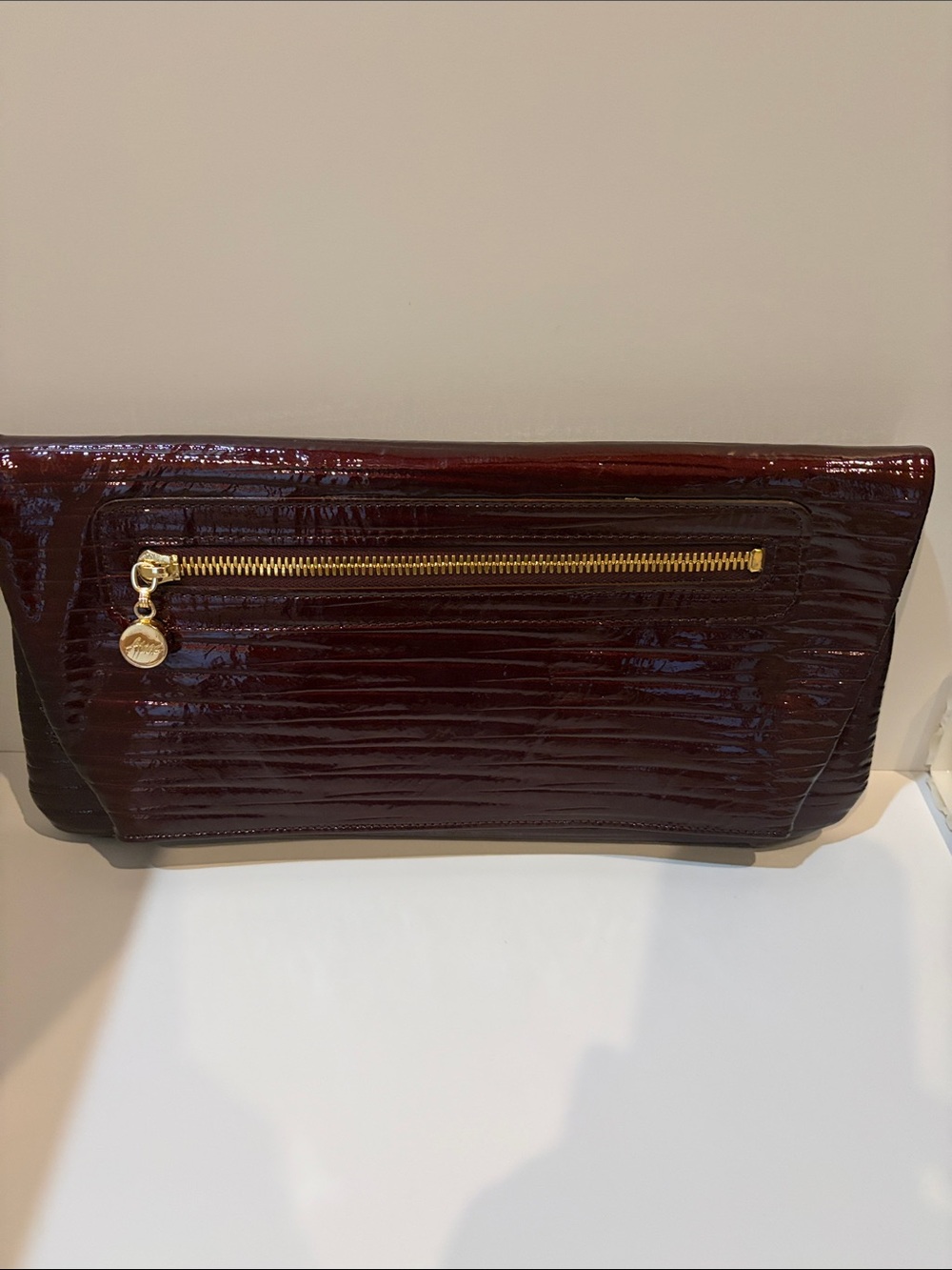 Abas Patent Clutch in Deep Wine with Gold Hardware